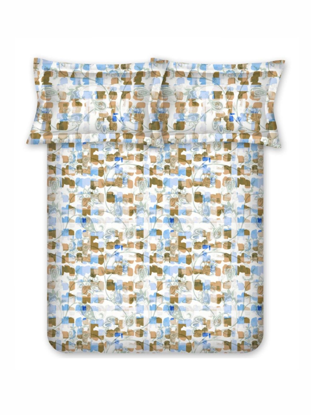 BOMBAY DYEING Allure White & Brown Printed 144 TC Pure Cotton Queen Fitted Bedsheet Set