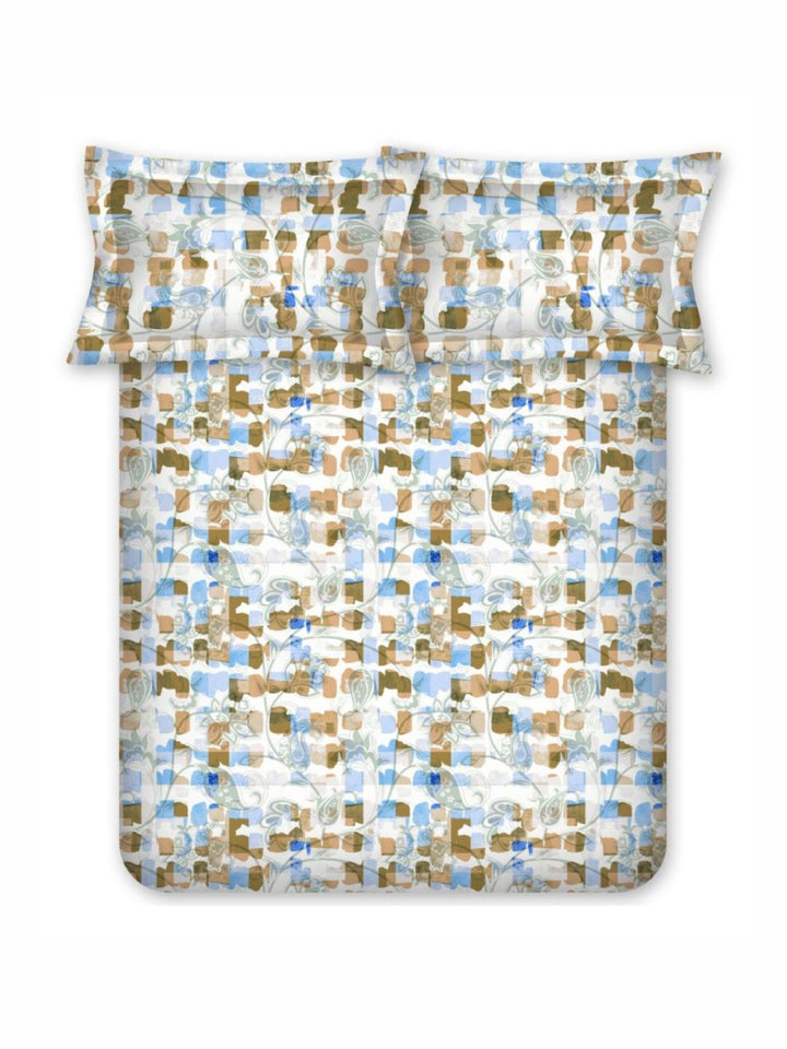 BOMBAY DYEING Allure White & Brown Printed 144 TC Pure Cotton Queen Fitted Bedsheet Set