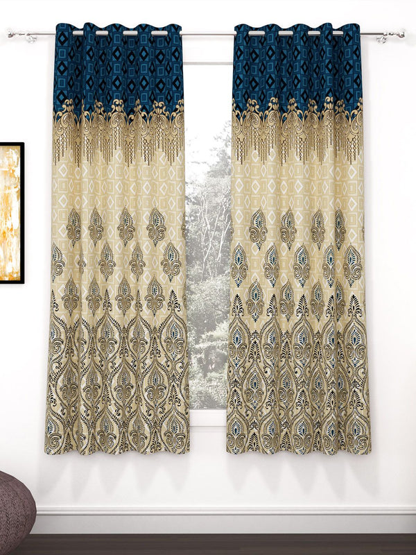 Story@home Blue & Brown 2 Pieces Ethnic Motifs Window Curtain