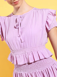 Tokyo Talkies Tie Up Neck Smocked And Pleat Detail Fit & Flare Mini Dress