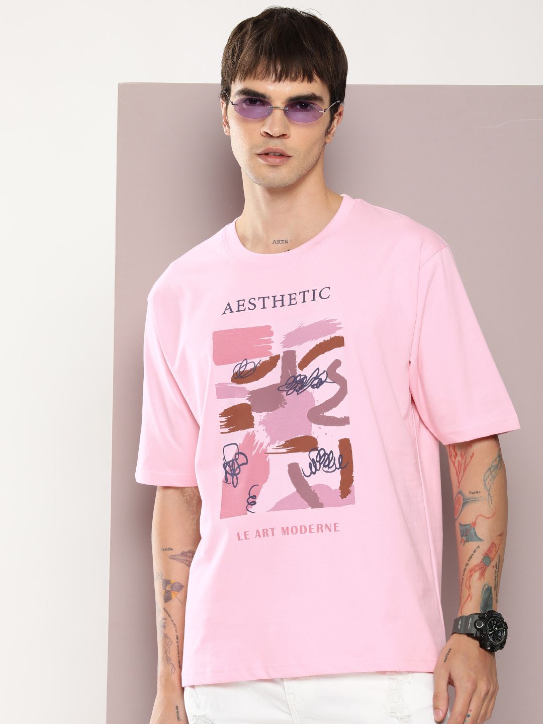 DILLINGER Men Graphic Printed Oversized Drop-Shoulder Sleeves Pure Cotton T-shirt