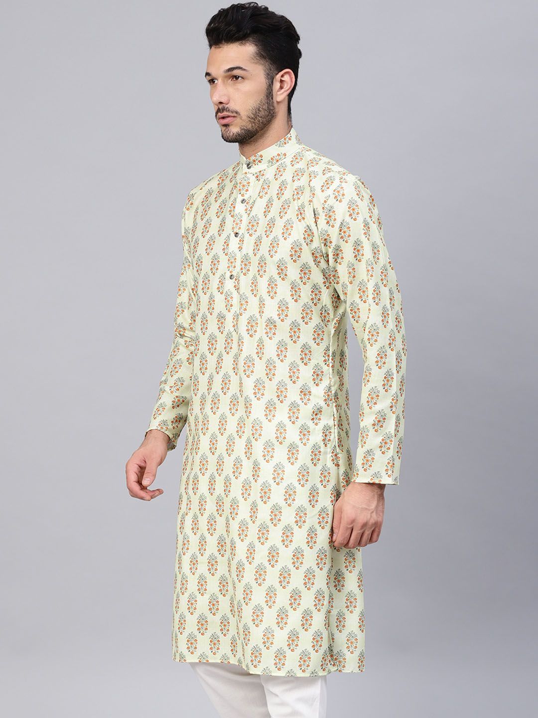 SOJANYA Men Lime Green Printed Straight Kurta