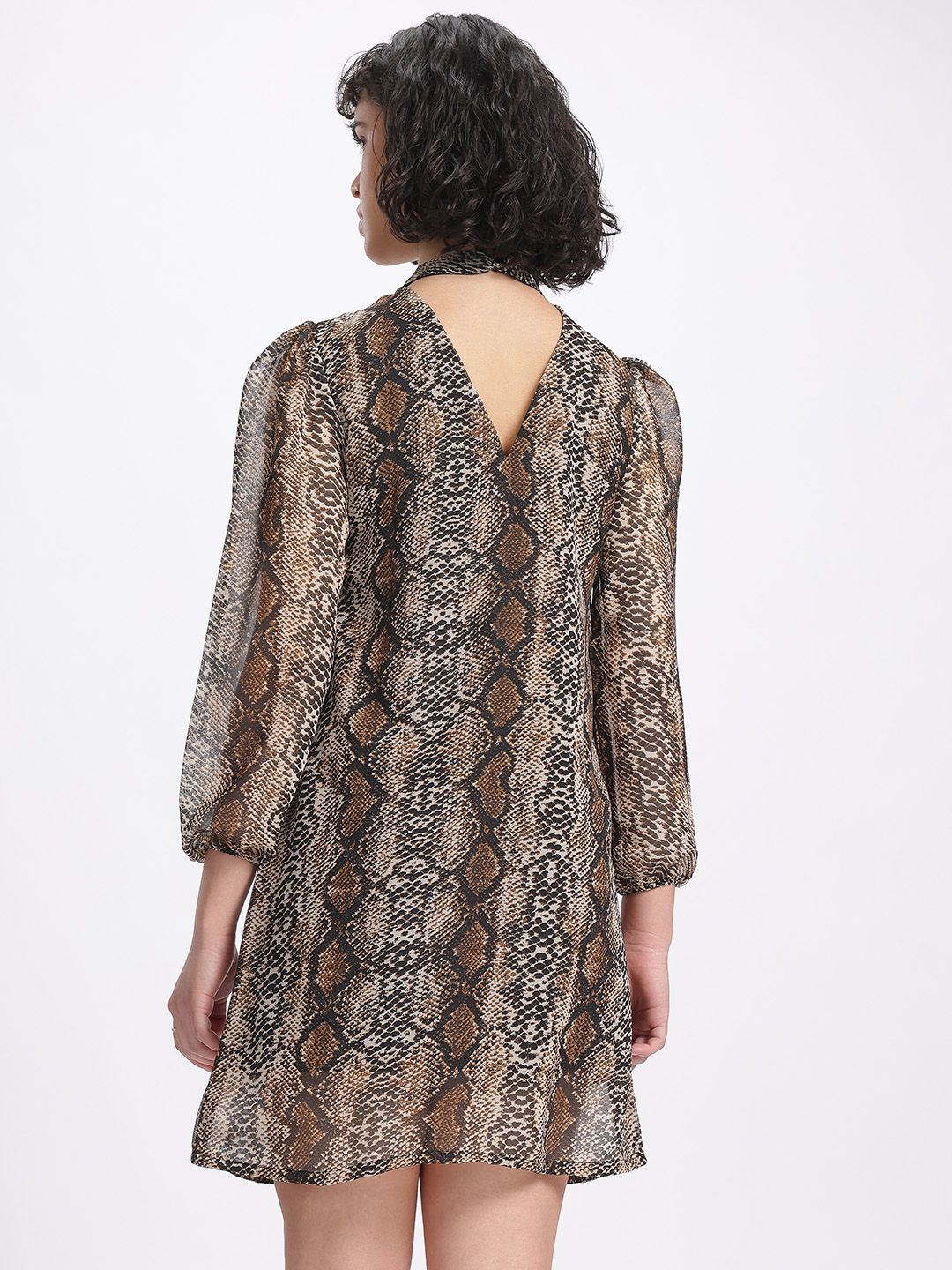 DressBerry Comfort Chic Snake Print Puff Sleeve A-Line Dress