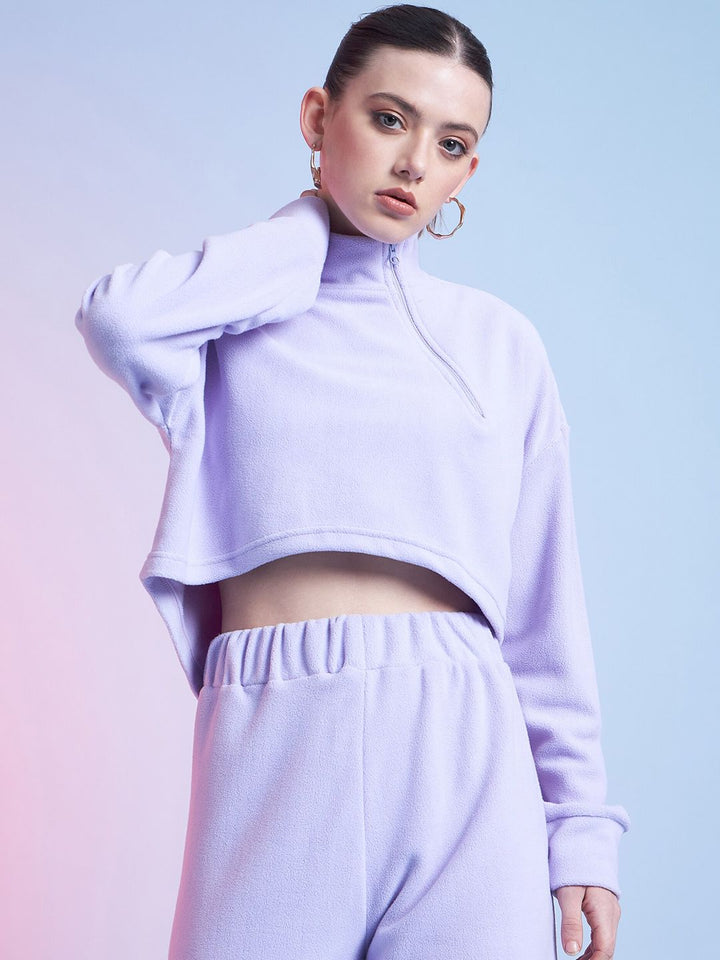 STREET 9 Lavender Mock Collar Crop Sweatshirt
