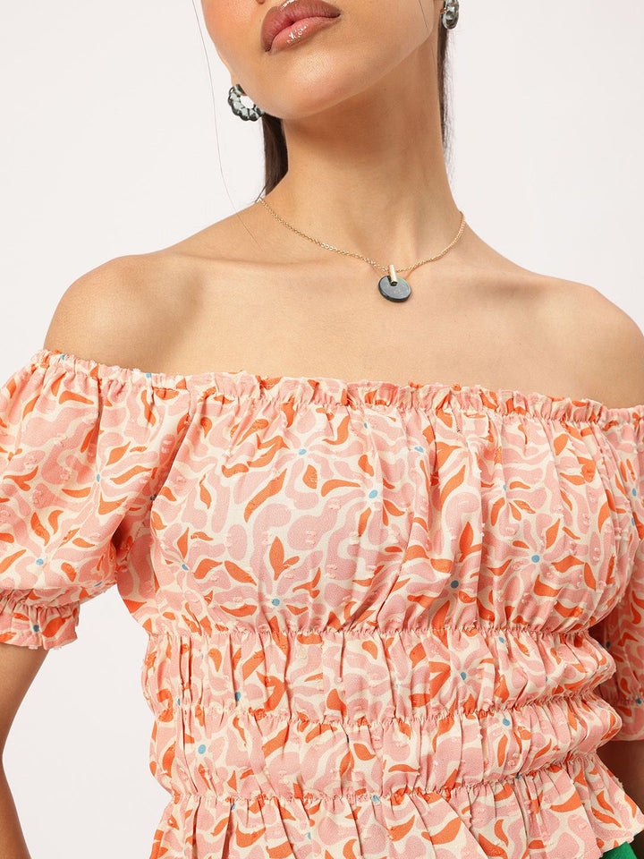 DressBerry Off-Shoulder Shoutout Chic Print & Pop Top