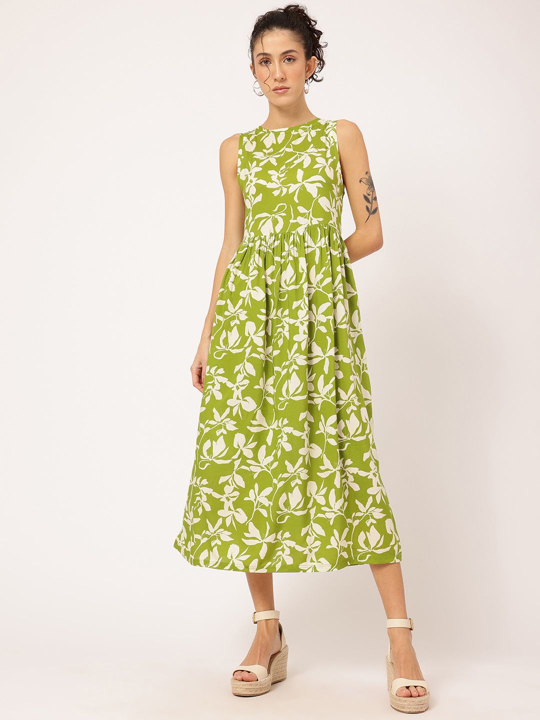 DressBerry Color Pop Petals Floral A-Line Midi Dress