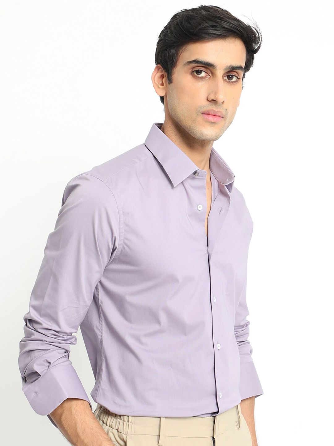 RARE RABBIT Men Neutons Purple Slim Fit Spread Collar Cotton Shirt