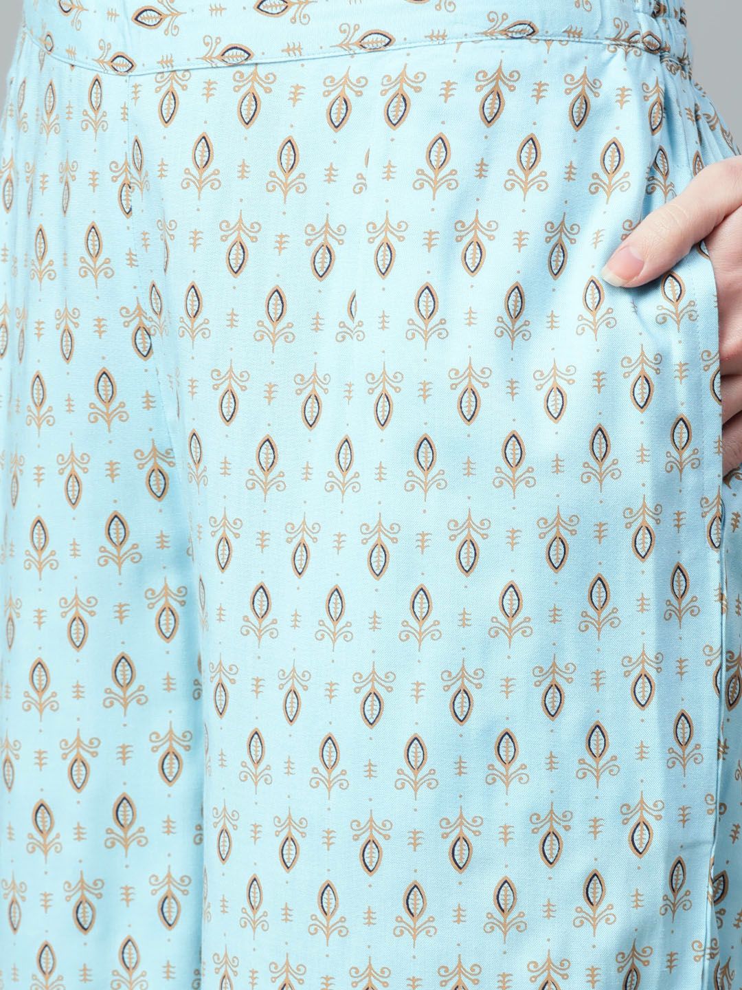 Gerua By Libas Women Blue  Mustard Yellow Block Print Kurta with Palazzos