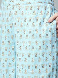 Gerua By Libas Women Blue  Mustard Yellow Block Print Kurta with Palazzos