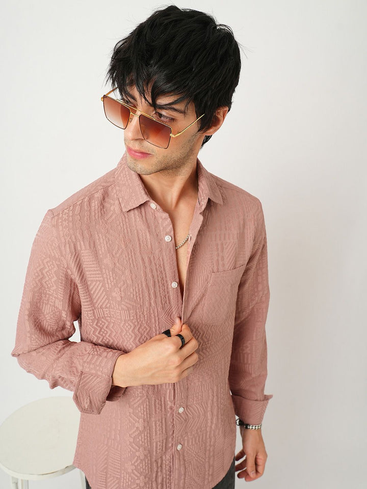 VASTRADO Men Classic Cutaway Collar Textured Slim Fit Casual Shirt