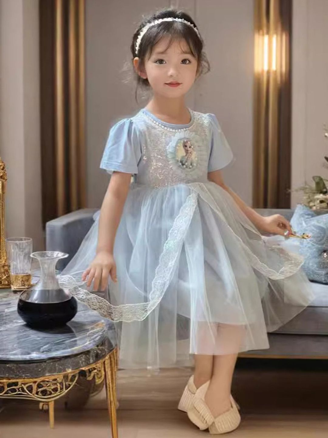 YK Girls Printed Fit & Flare Dress