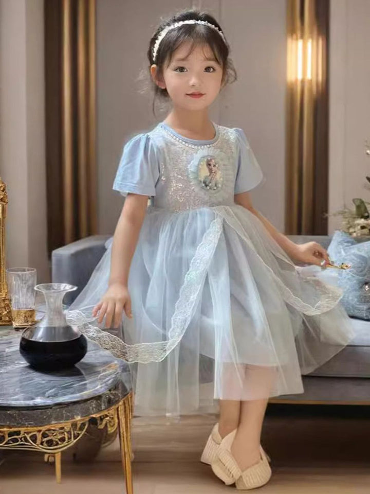 YK Girls Printed Fit & Flare Dress