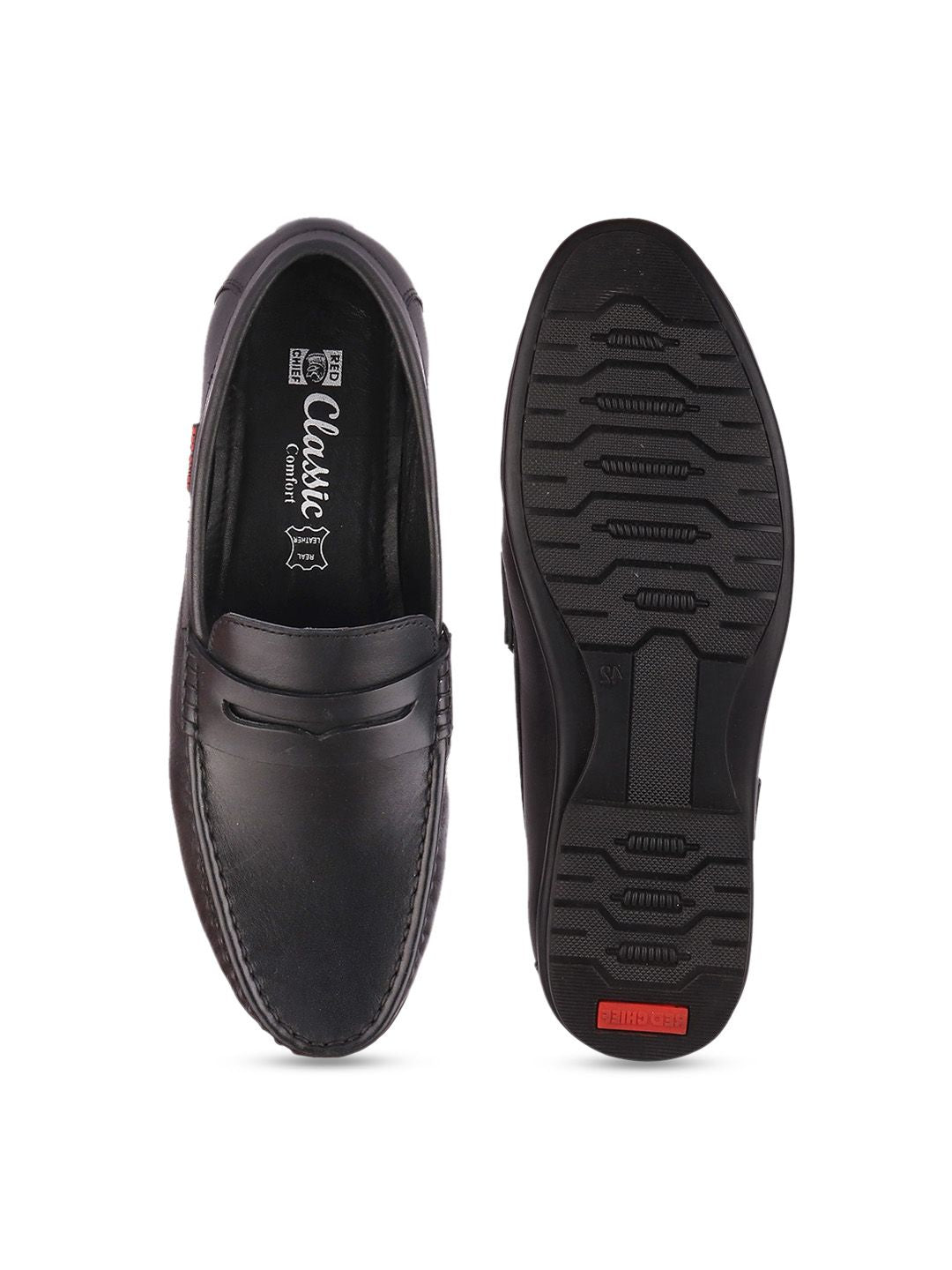 Red Chief Men Black Leather Formal Loafers