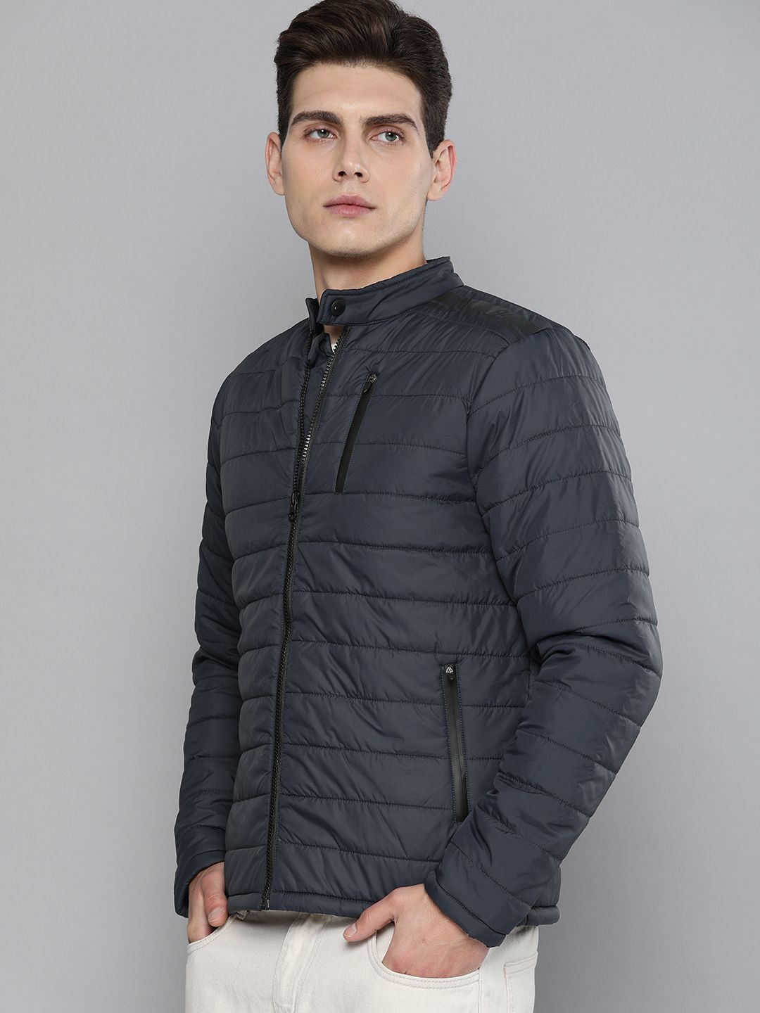 The Indian Garage Co Men Zip-Front Puffer Jacket with Zipper Pockets