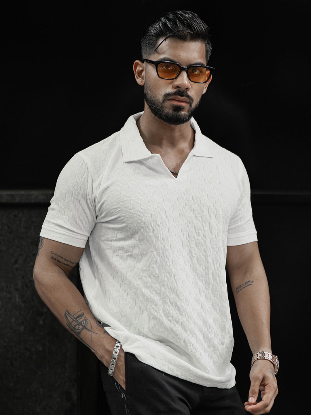 Powerlook Men Self Design Polo Collar T-Shirt