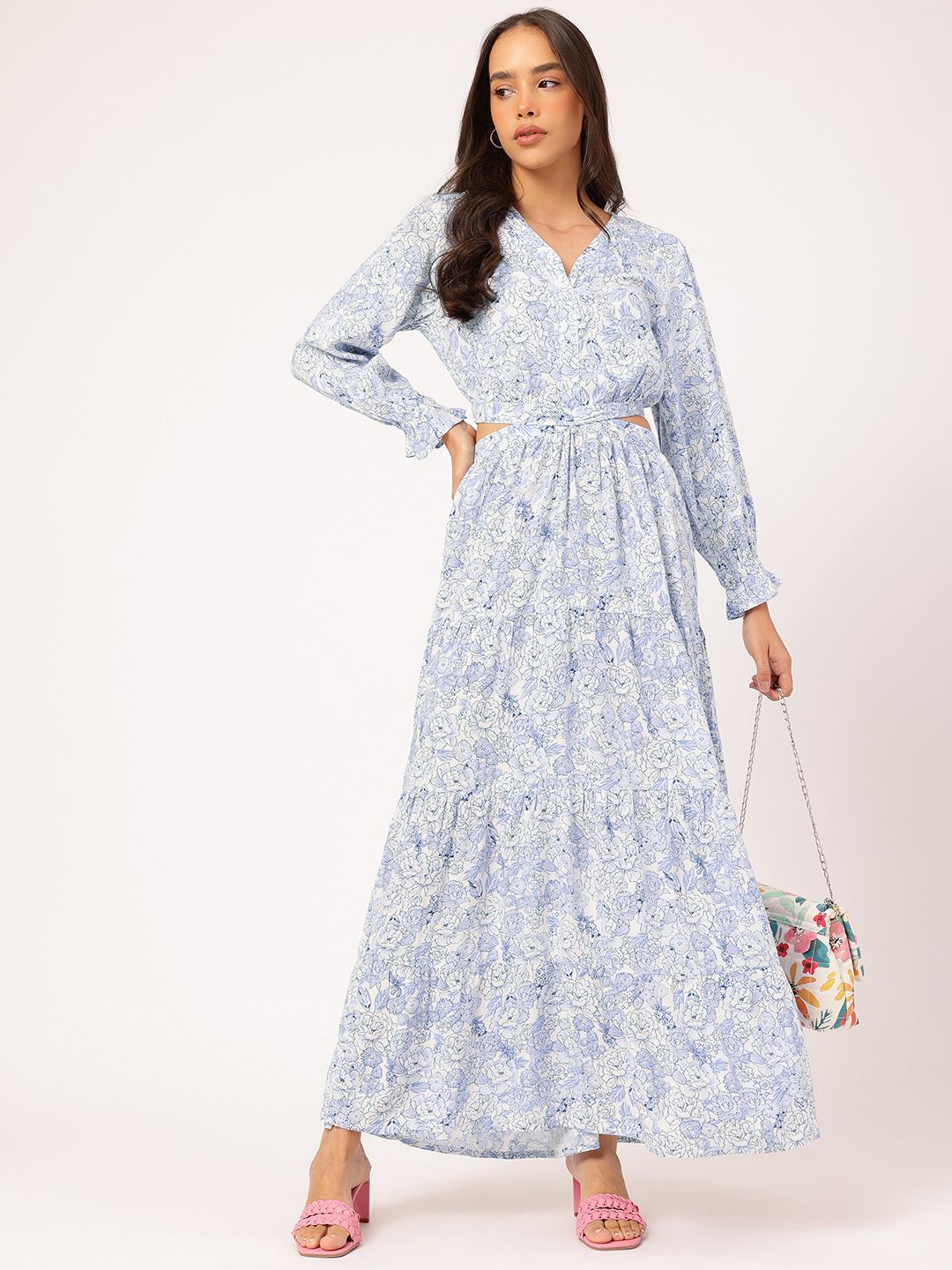 DressBerry Feminine Flair Floral Printed Cut-Out Maxi Dress