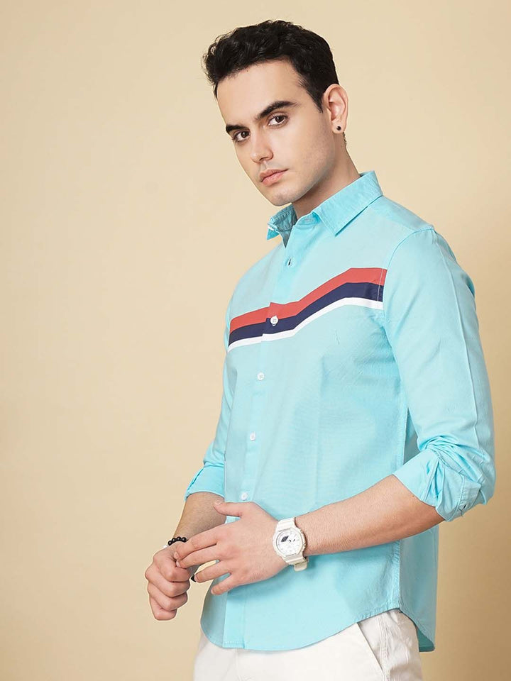 The Indian Garage Co Men Blue Slim Fit Horizontal Striped Casual Shirt