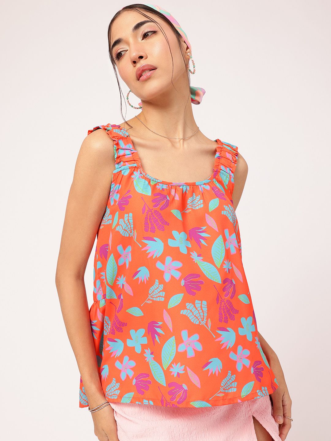 DressBerry Petal-Power Sleeveless Comfy A-Line Printed Top