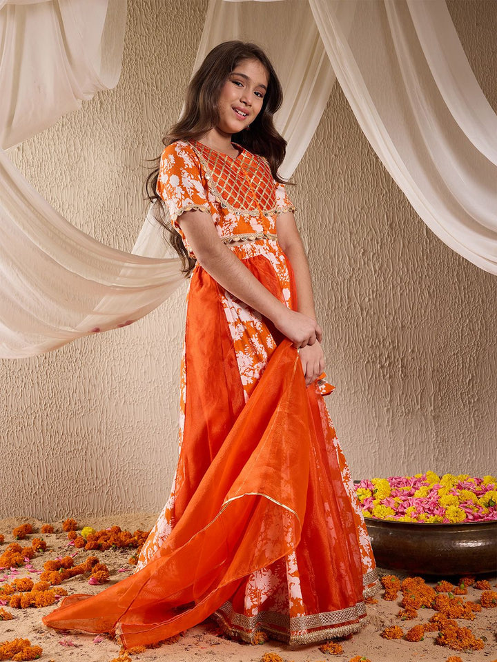pspeaches Girls Printed Ready to Wear Lehenga & Blouse With Dupatta