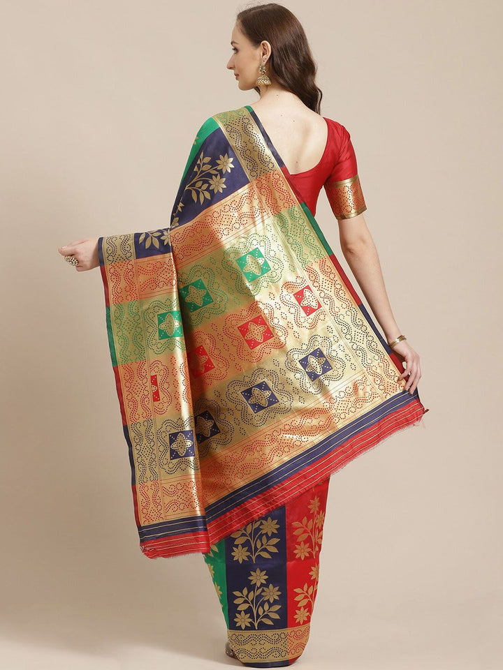 Saree mall Red & Green Floral Silk Blend Banarasi Sarees