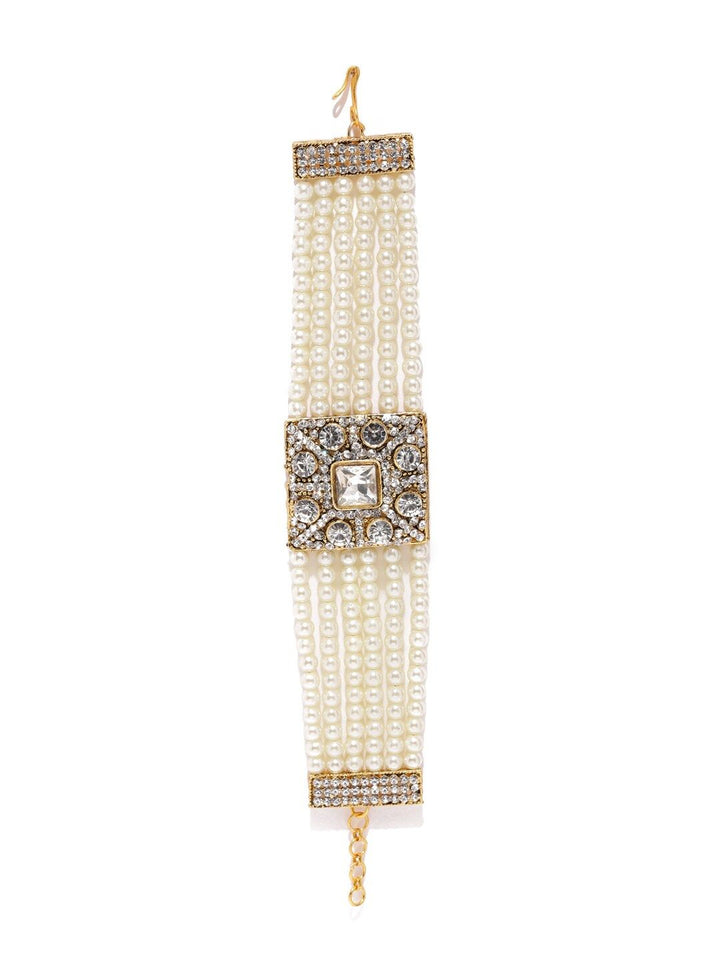 Set Mutiara Zaveri 2 Gelang Koleksi Perkahwinan Mutiara Saduran Emas &amp; Kundan