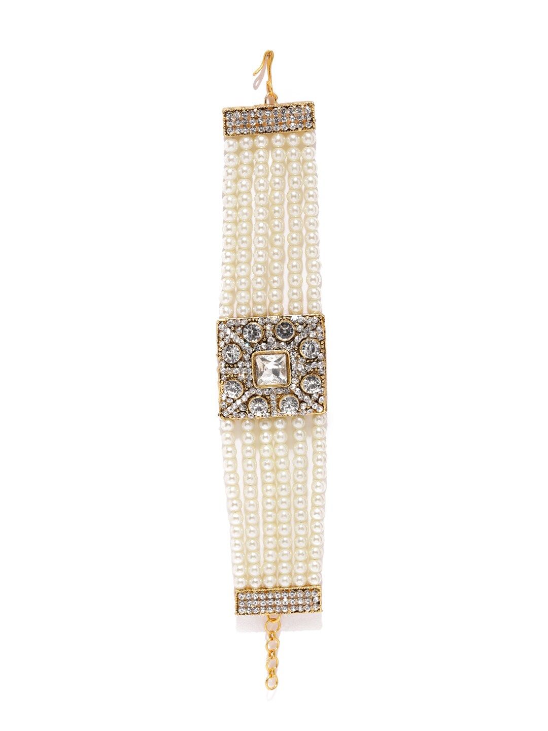 Set Mutiara Zaveri 2 Gelang Koleksi Perkahwinan Mutiara Saduran Emas &amp; Kundan