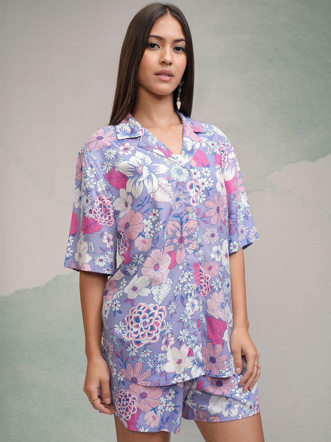 Tokyo Talkies Women Printed Shirt With Short Co-Ords