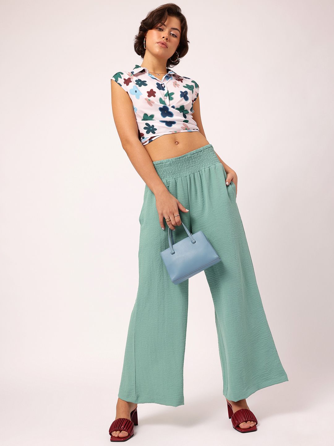 DressBerry Floral Printed Back Tie-Up Wrap Crop Top