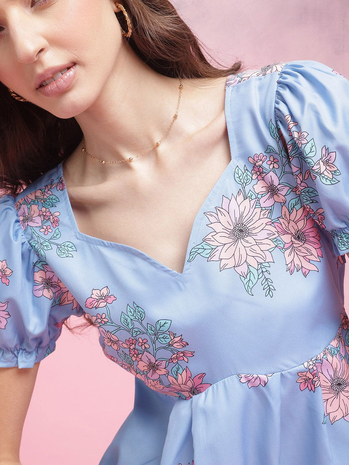 DressBerry Floral Print Puff Sleeves Midi Fit & Flare Dress