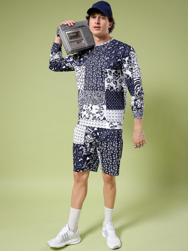 The Indian Garage Co Printed Hooded Sweatshirt With Shorts Co-Ords