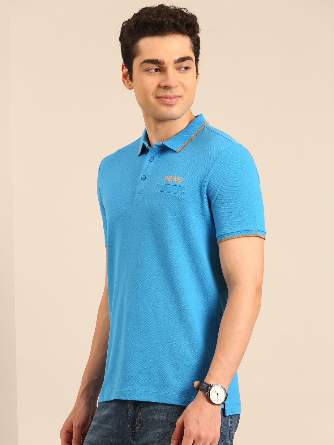 Being Human Polo Collar Pure Cotton T-shirt with Welt Pocket