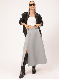 DressBerry Modern Glam Side-Slit A-Line Belted Midi Skirt