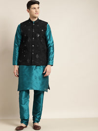 SOJANYA Mandarin Collar Straight Regular Kurta With Churidar & Nehru Jacket