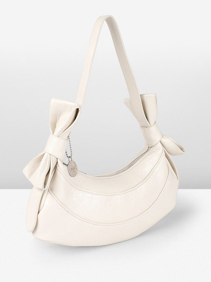 DressBerry Textured Half Moon Shoulder Bag with Bow Detail