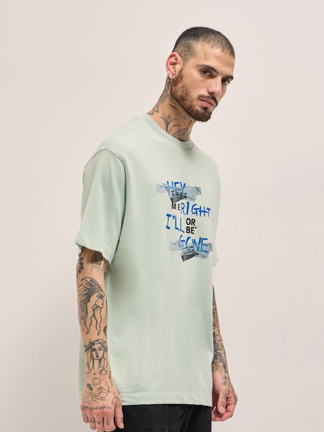 THE BEAR HOUSE Men Typography Printed Round Neck Cotton Oversized T-shirt