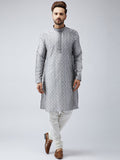 SOJANYA Men Grey Woven Design Straight Kurta