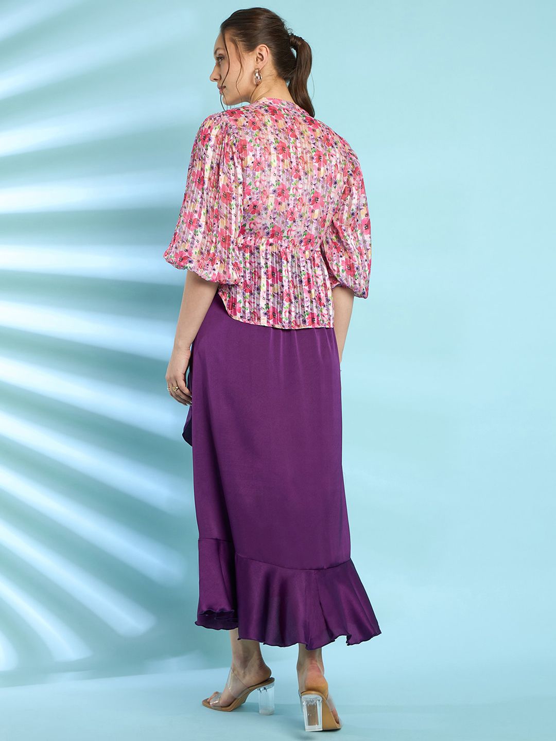 Antheaa Floral Printed Top With Skirt