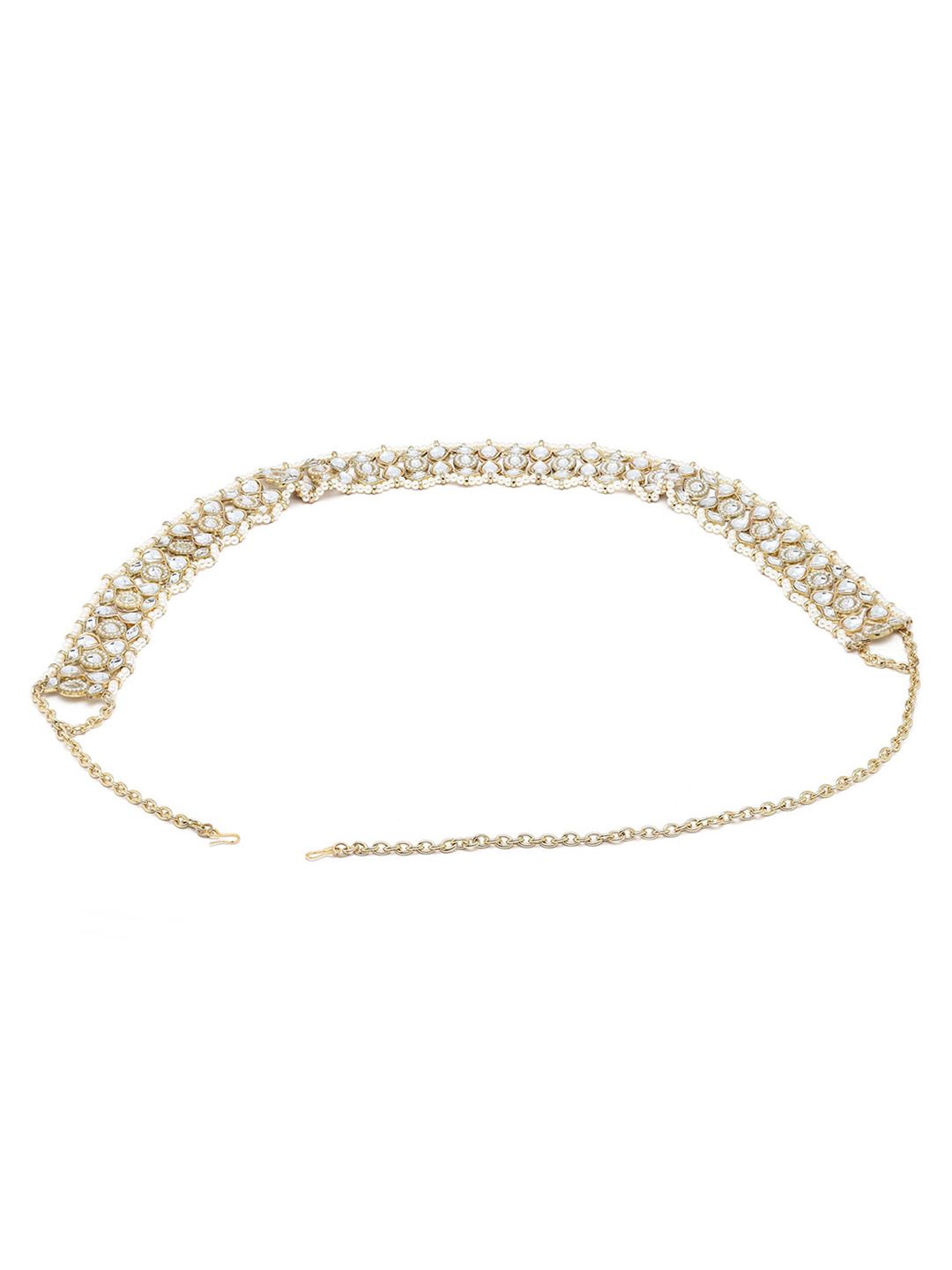 Karatcart Gold-Plated White Kundan-Studded & Pearl Beaded Waist Chain