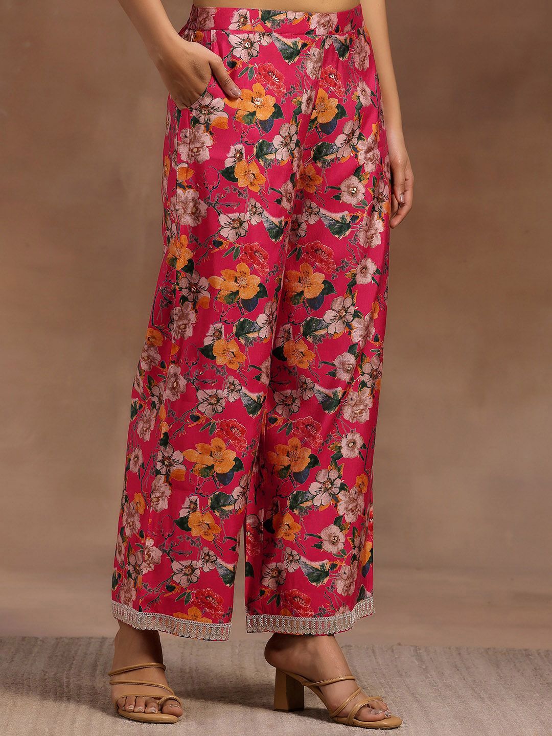 Libas Pink Floral Printed Tunic With Palazzo
