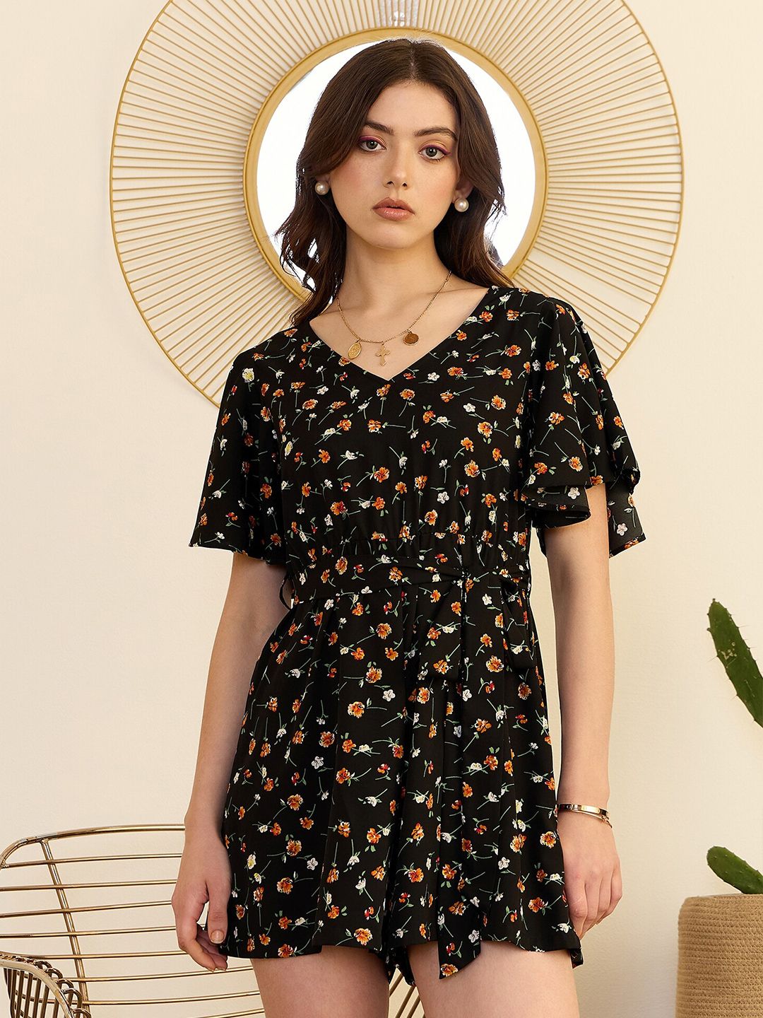 Berrylush Floral Printed V-Neck Playsuit