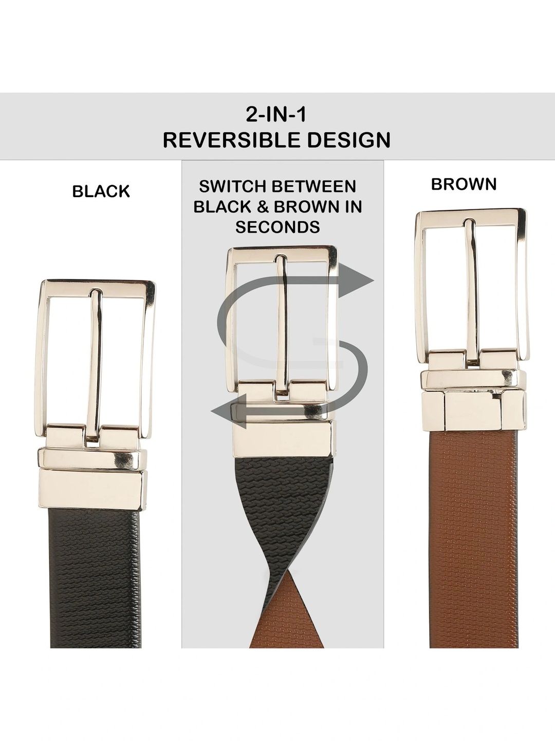 Teakwood Leathers Men Textured Leather Reversible Formal Belt