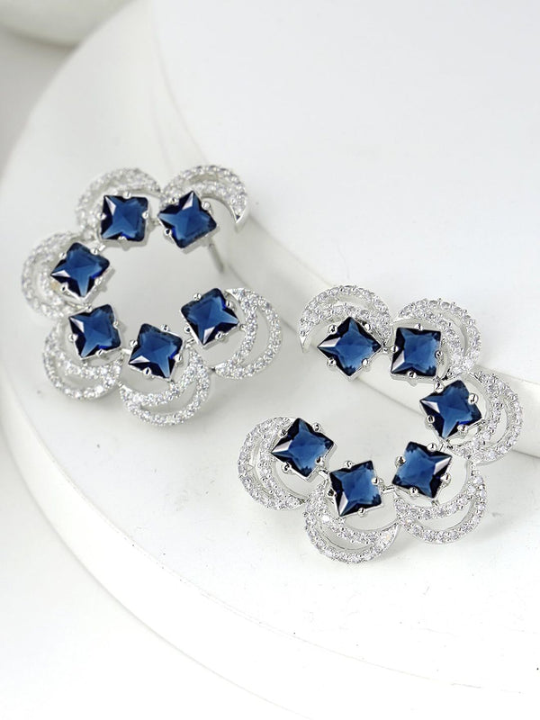 KARATCART Silver-Plated Cubic Zirconia Studded Half Hoop Earrings