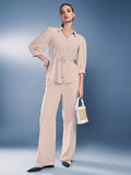 AND Shirt Collar Three-Quarter Sleeves Top & Trousers
