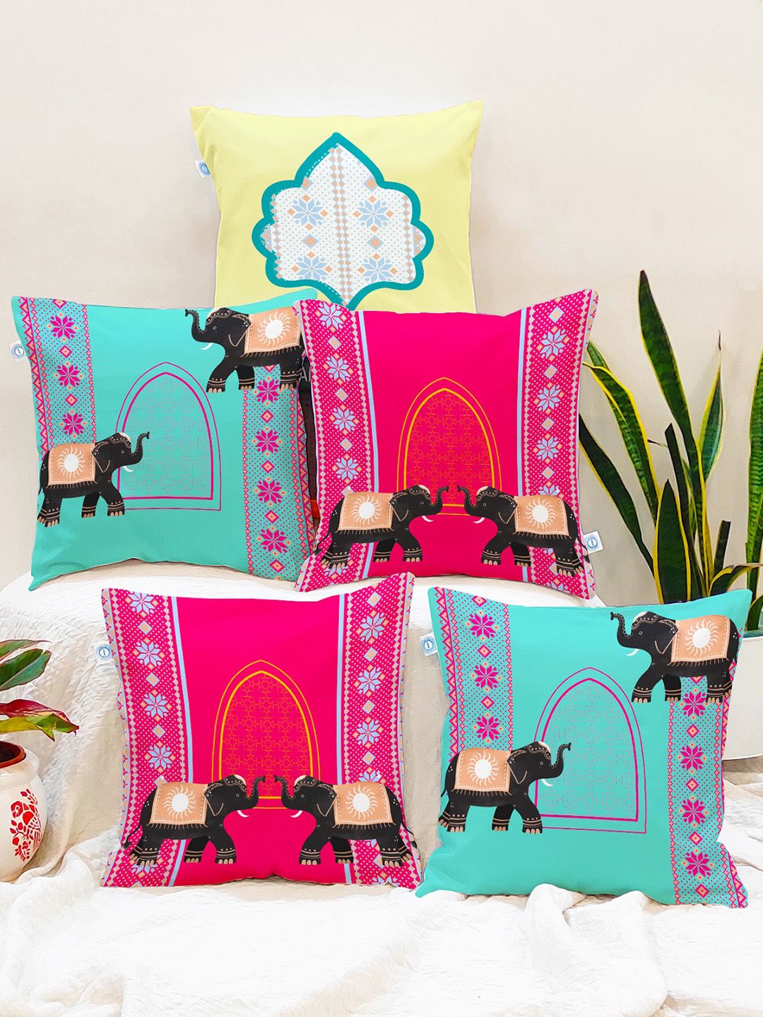 STITCHNEST Set of 5 Geometric Square Cushion Covers