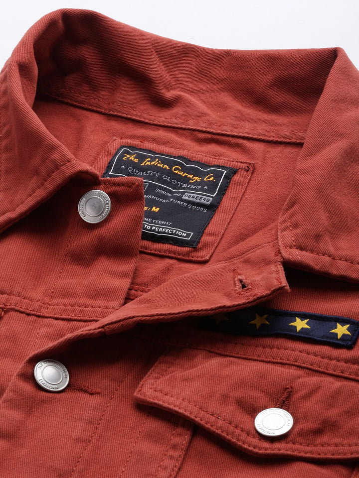 The Indian Garage Co Men Slim Fit Denim Trucker Jacket with Double Flap Pockets