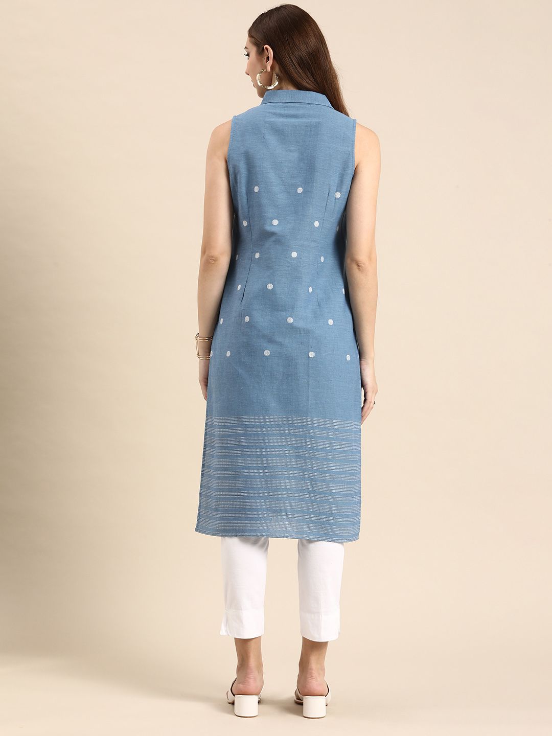 Anouk Woven Design Shirt Collar Pure Cotton Kurta