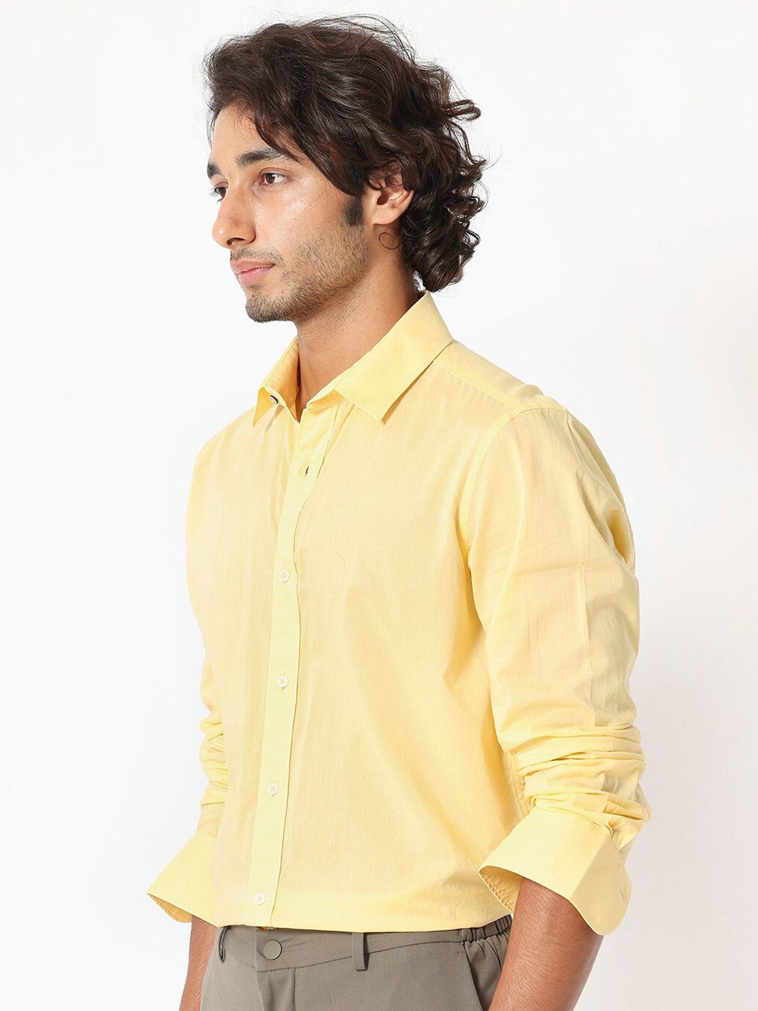 RARE RABBIT Men Flees Spread Collar Slim Fit Opaque Pure Cotton Shirt