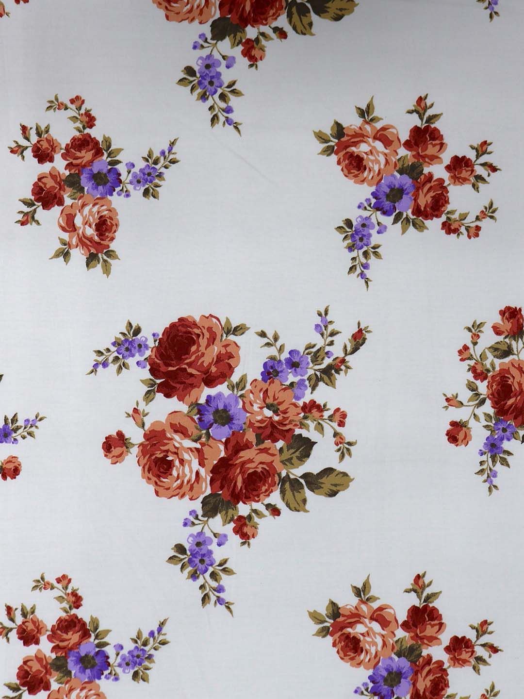 BOMBAY DYEING Rust & White Floral Pure Cotton 164 TC Queen Bedsheet With 2 Pillow Covers