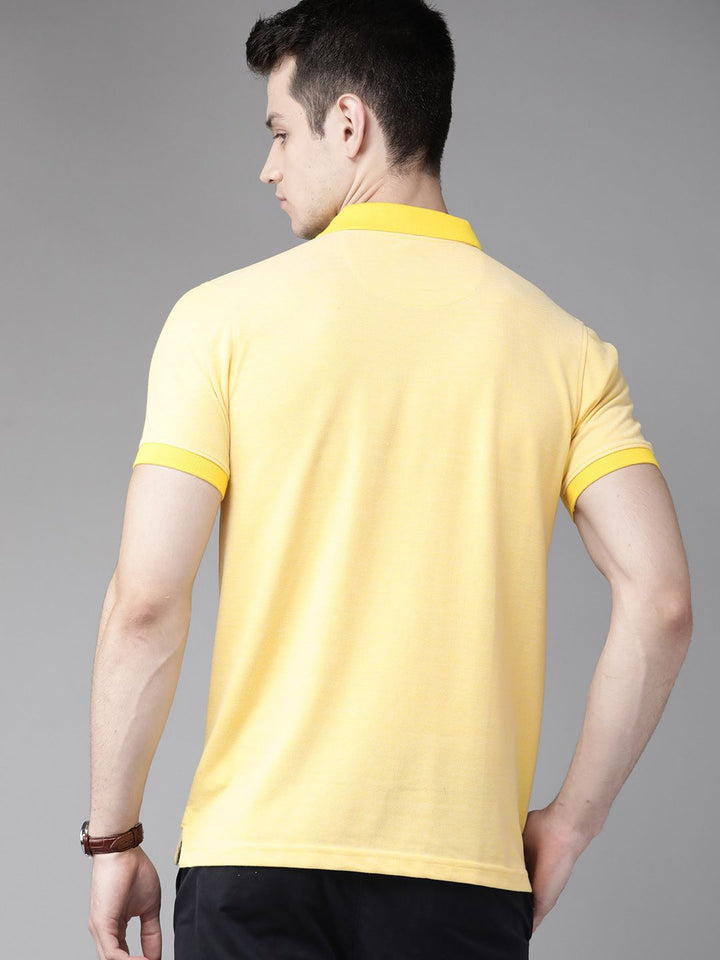 Park Avenue Men Yellow Solid Polo Collar Slim Fit T-shirt