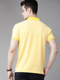 Park Avenue Men Yellow Solid Polo Collar Slim Fit T-shirt